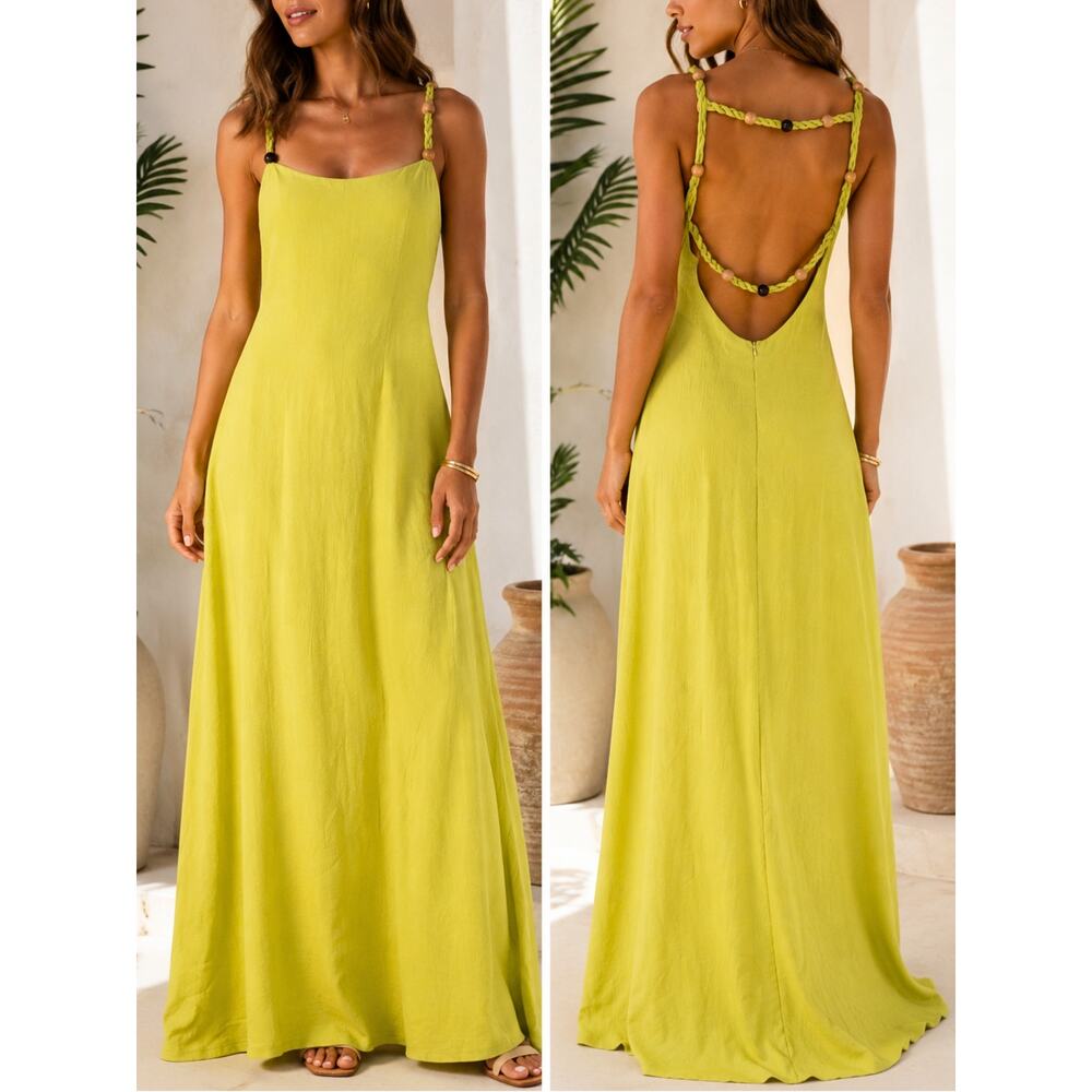 Indikah Showpo Maxi Dress Size Large Chartreuse Resort Vacation Stretch Knit